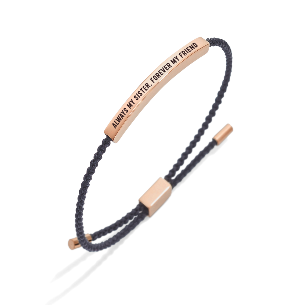 Always My Sister, Forever My Friend Inspire Bracelet - 18k Rose Gold Plated / Royal Blue / Personalized