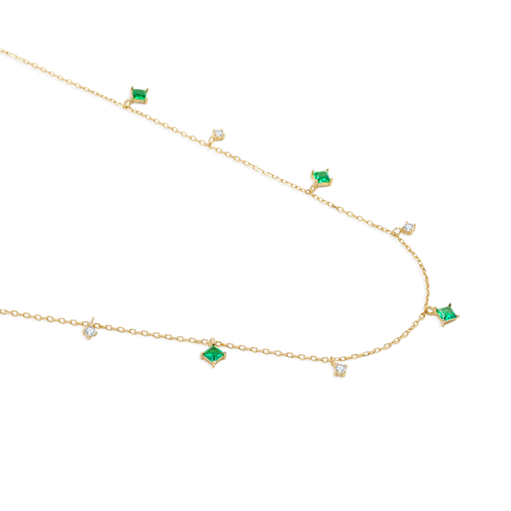 Princess-Cut Emerald Station Necklace - Default Title