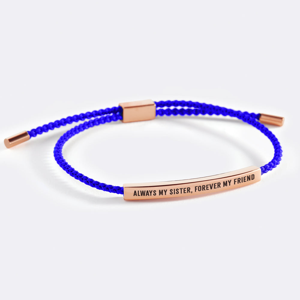 Always My Sister, Forever My Friend Inspire Bracelet - 18k Rose Gold Plated / Royal Blue / Standard