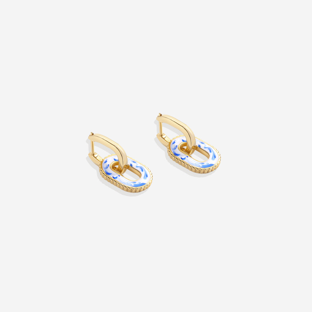 Blue Porcelain Link Earrings - Default Title