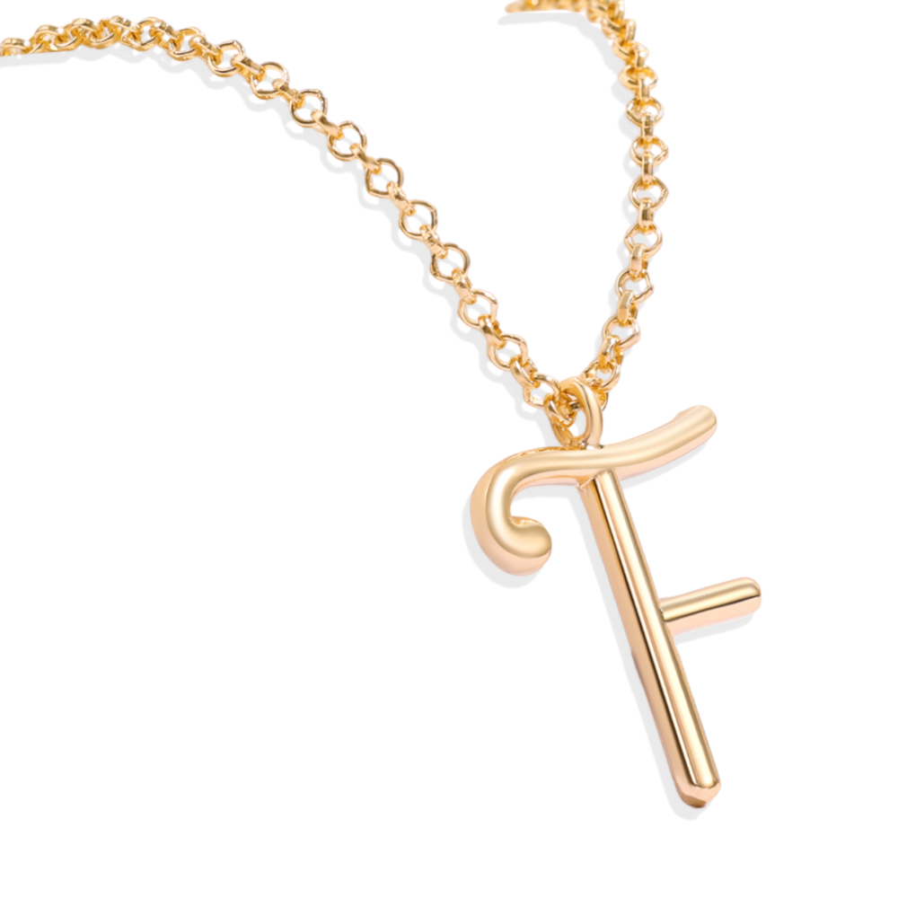 Flow Script Initial Necklace - 18k Gold Plated / A