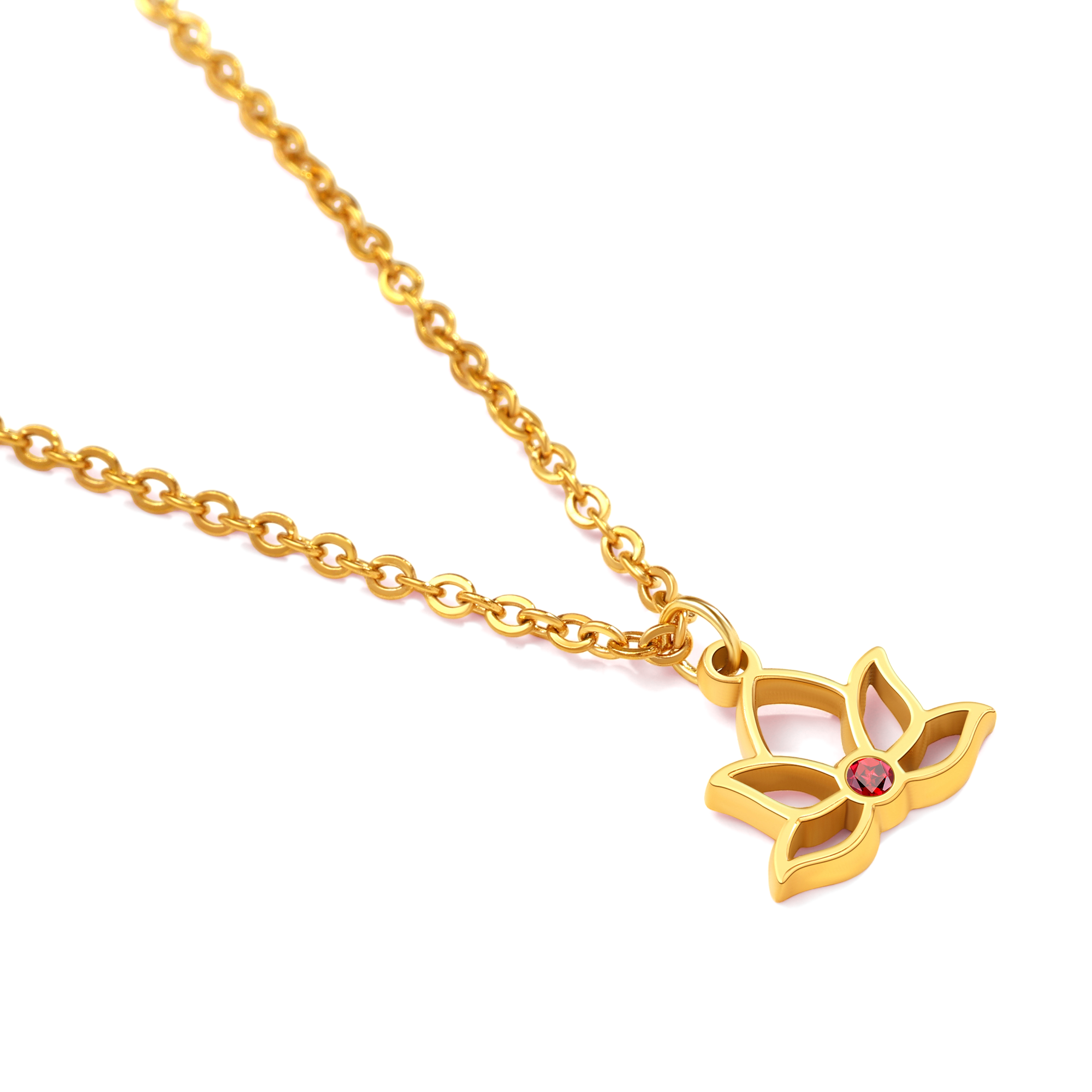 Mini Lotus Birthstone Pendant Necklace