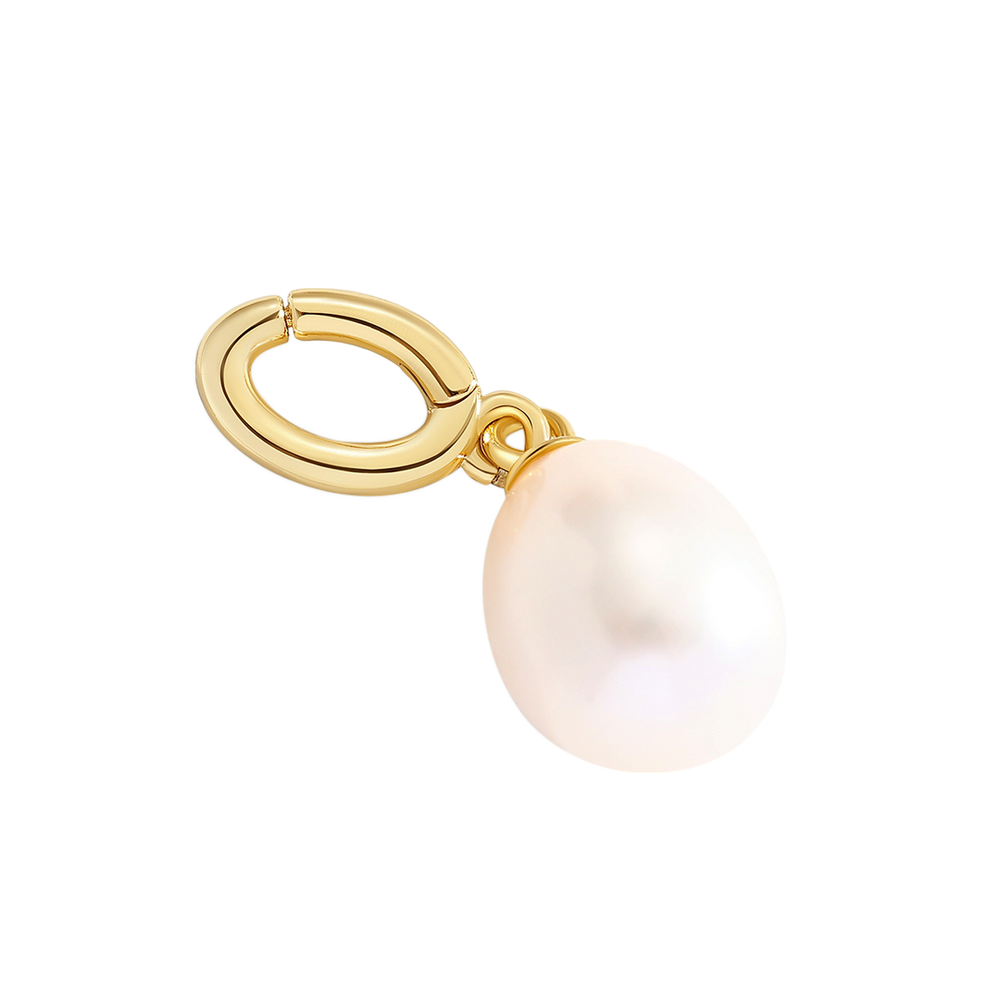 Gold earring with a pearl on a light gray background