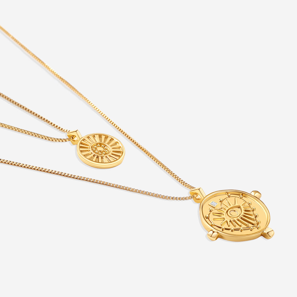 Layered Evil Eye Coin Necklace - Default Title