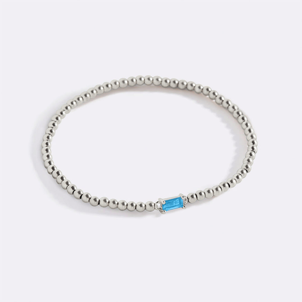 Sterling Silver Beaded Birthstone Bracelet - December Zircon / 7.5"