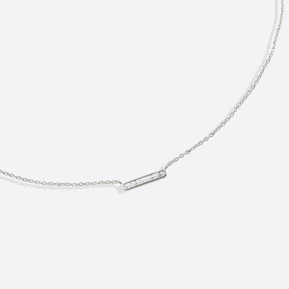 Dainty Crystal Bar Pendant Necklace - 925 Sterling Silver