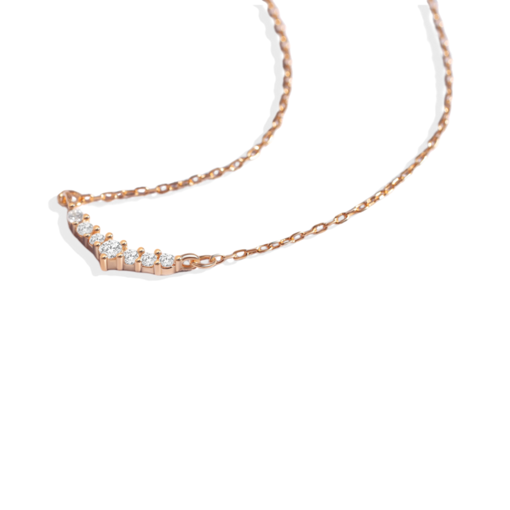 Curved Diamond Bar Necklace - 18k Rose Gold Over Sterling Silver