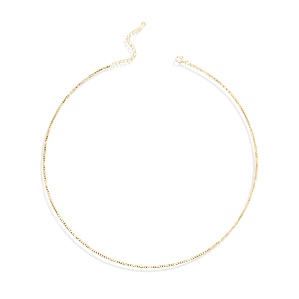Box Chain Necklace - 18k Gold Over Sterling Silver / 1mm / 16" + 2"