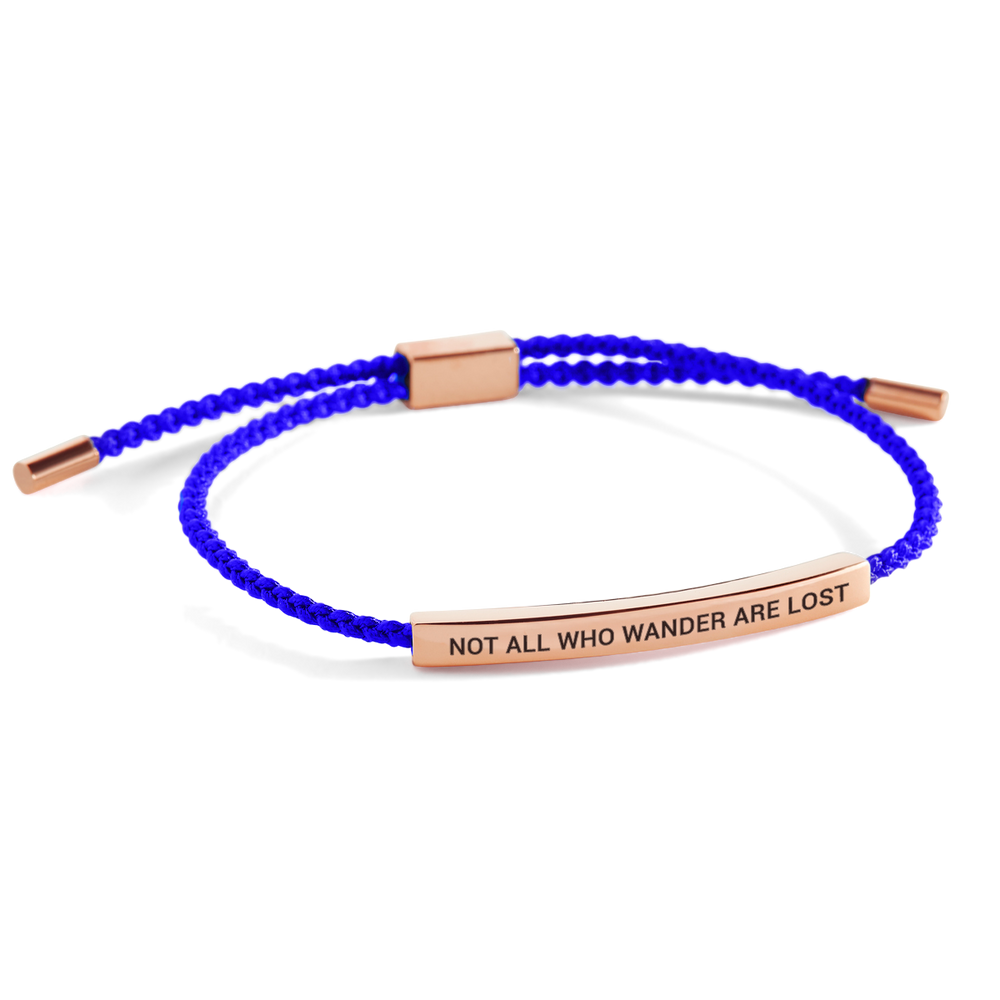 Not All Who Wander Are Lost Inspire Bracelet - 18k Rose Gold Plated / Royal Blue