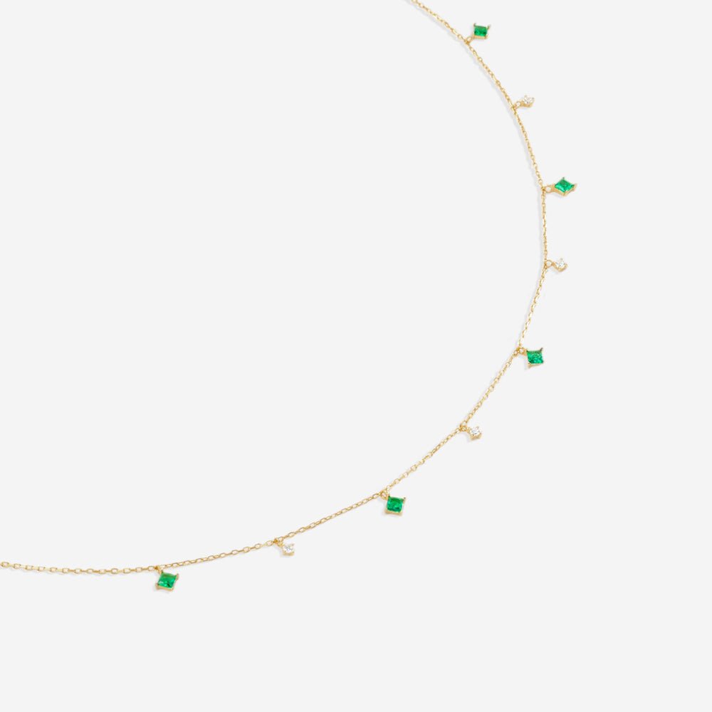 Princess-Cut Emerald Station Necklace - Default Title