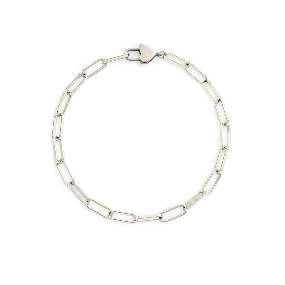 Silver chain bracelet on a white background