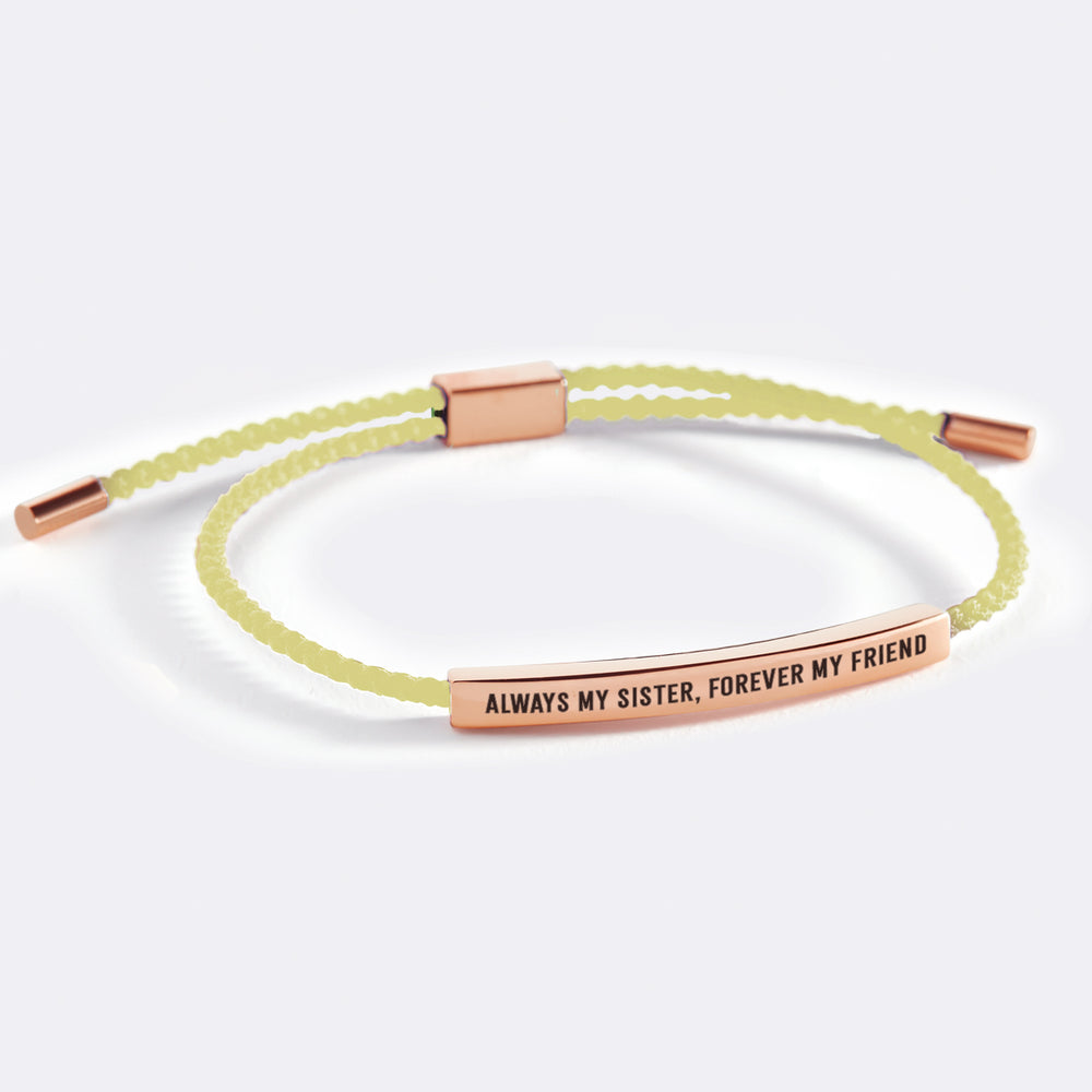 Always My Sister, Forever My Friend Inspire Bracelet - 18k Rose Gold Plated / Lemon Yellow / Personalized