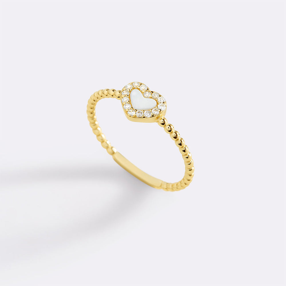 Tiny Gemstone Heart Stacking Ring - White Mother of Pearl / 9