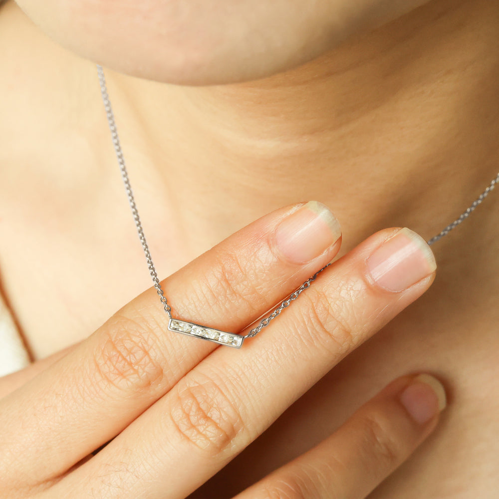 Dainty Crystal Bar Pendant Necklace - 925 Sterling Silver