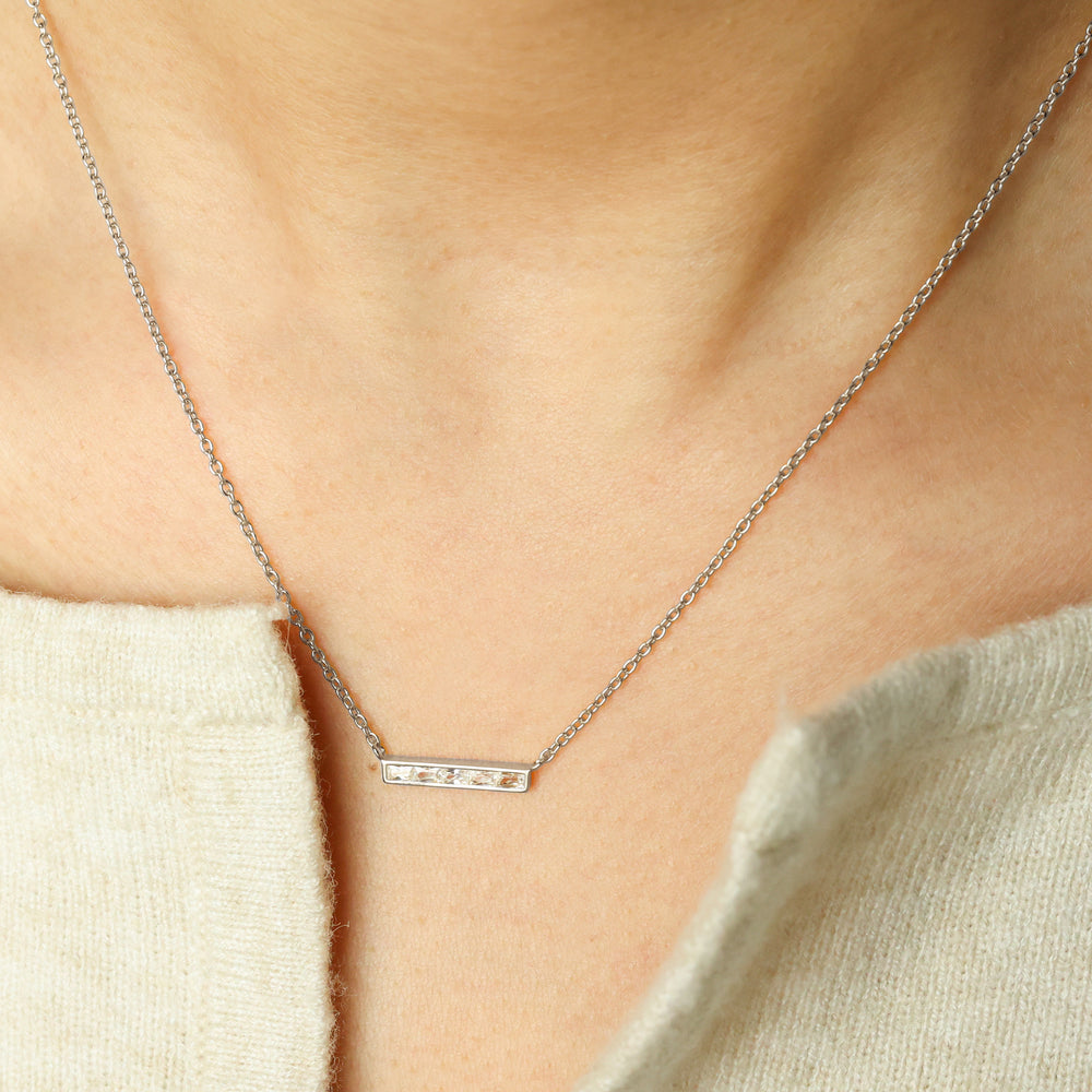 Dainty Crystal Bar Pendant Necklace - 925 Sterling Silver
