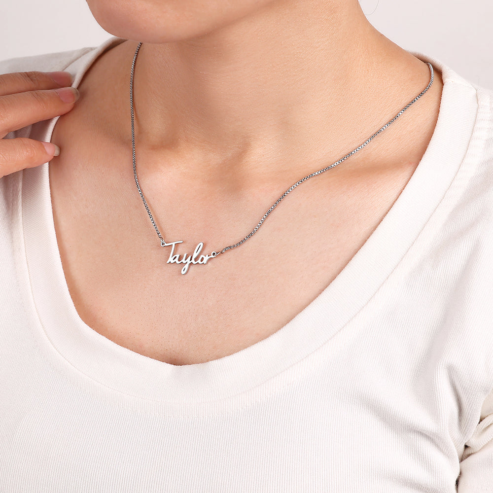 Fairy Name Necklace with Box Chain - Silver / 16" + 2"