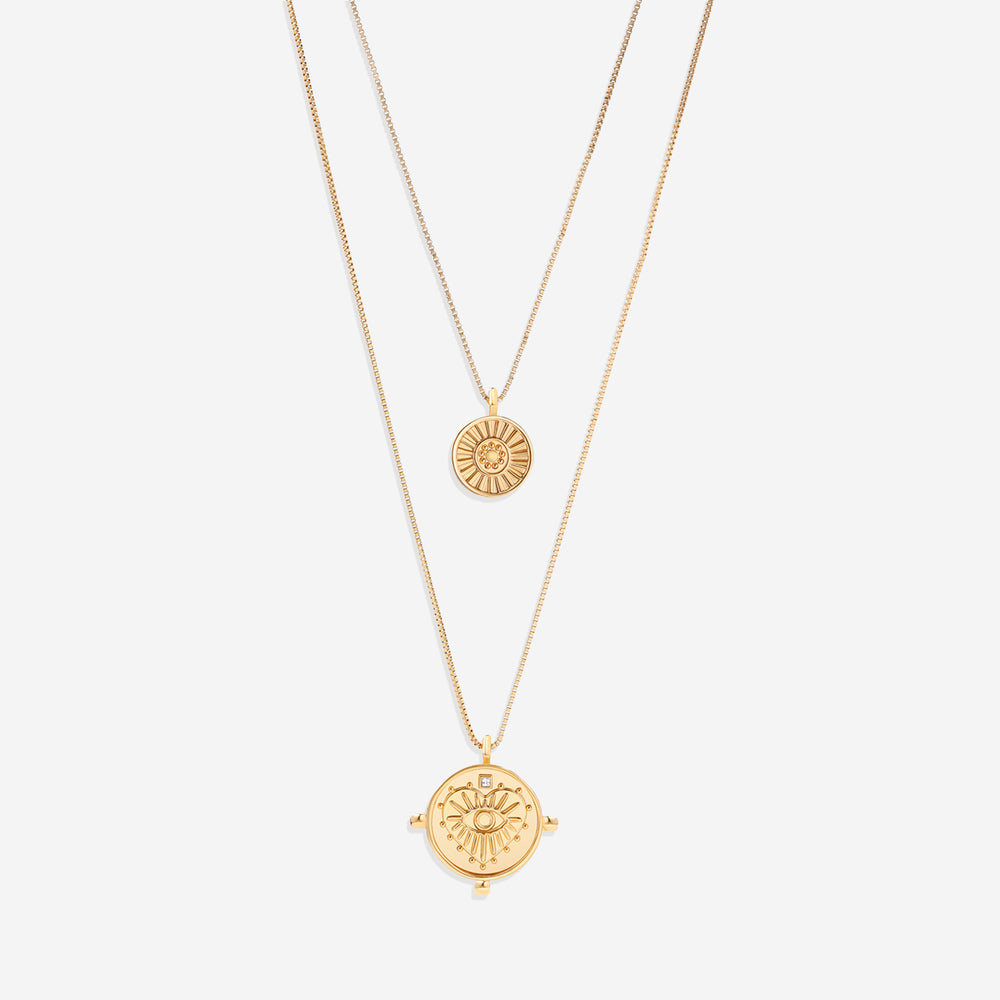 Layered Evil Eye Coin Necklace - Default Title