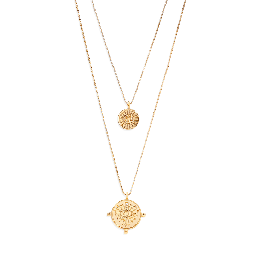 Layered Evil Eye Coin Necklace - Default Title