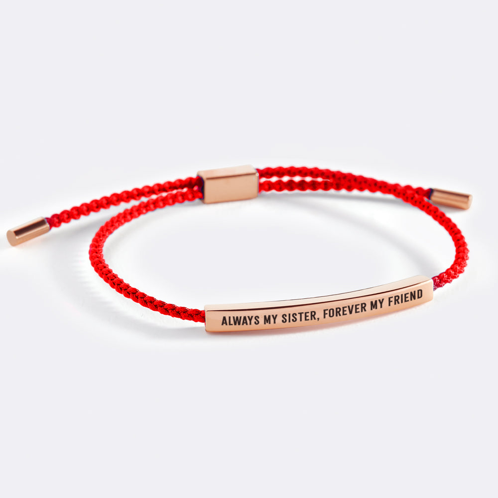 Always My Sister, Forever My Friend Inspire Bracelet - 18k Rose Gold Plated / Lucky Red / Standard