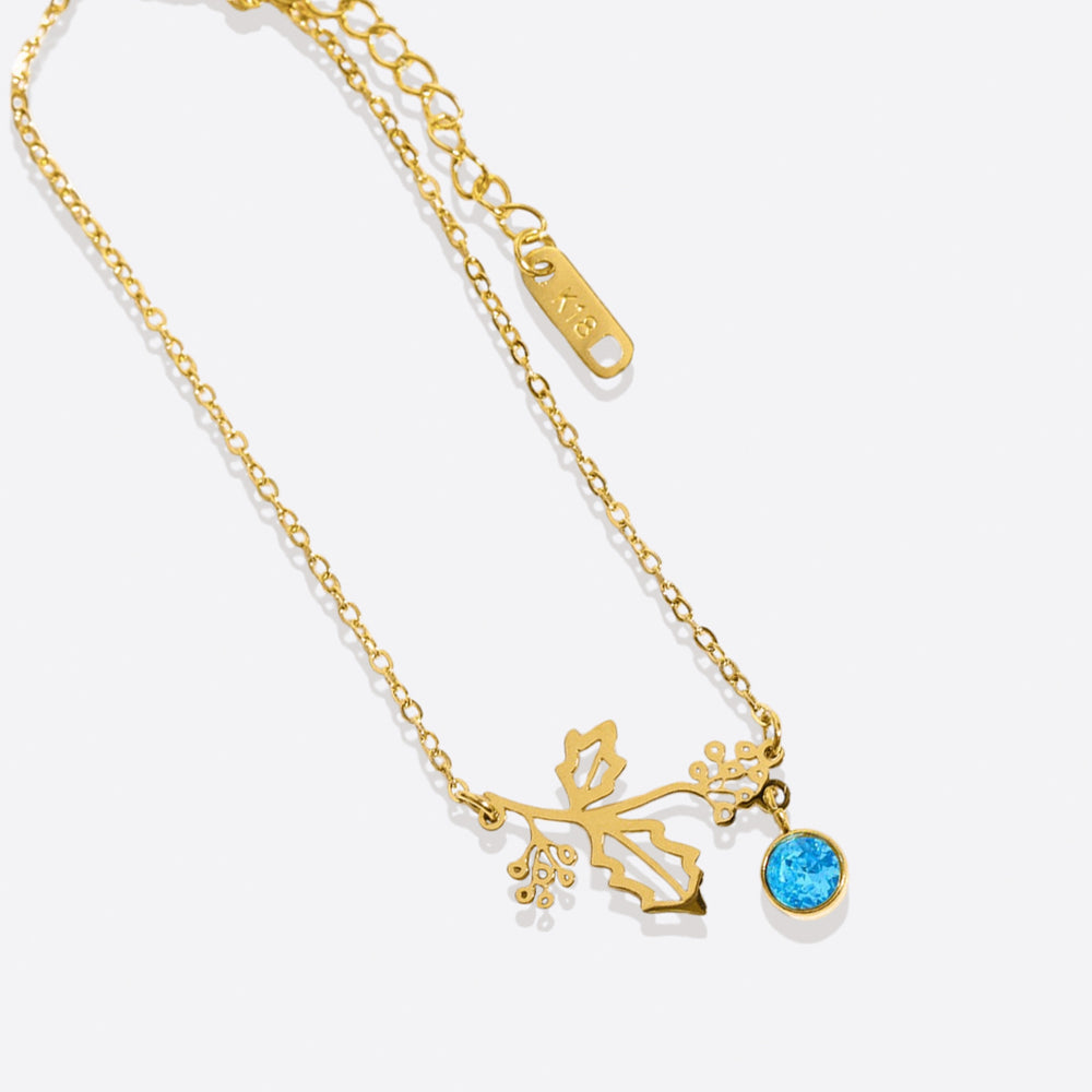 Dainty Birth Flower Bracelet with Birthstone Charm - December Holly