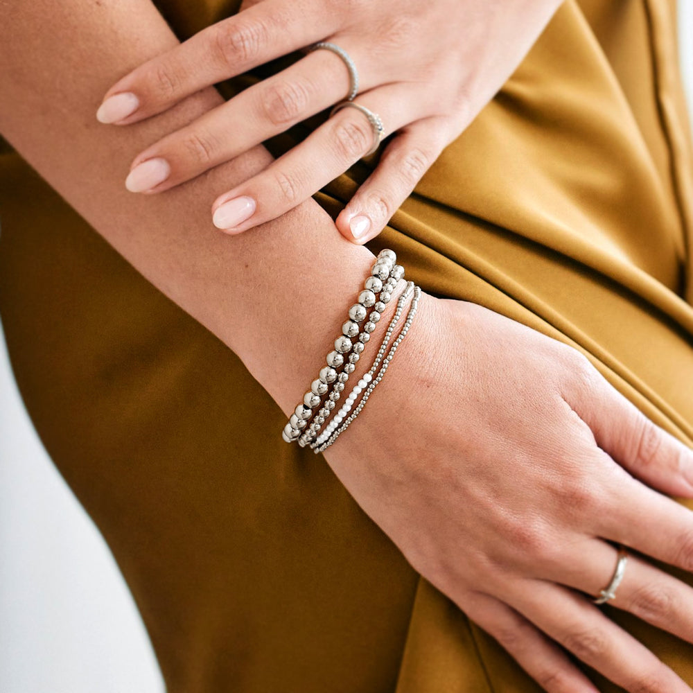 Everyday Pearl Bracelet Stacking Set - Silver / 7.5"