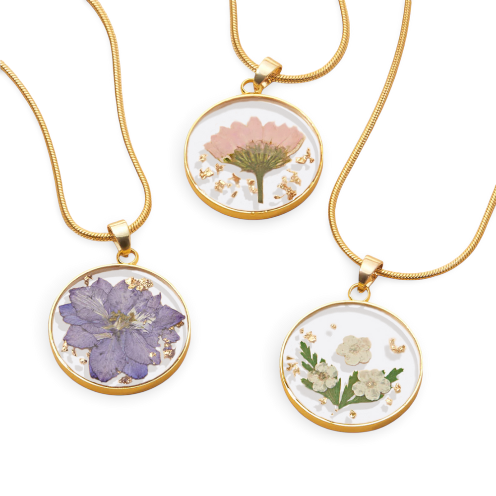 Gepresste Geburtsblumenkette - 18 Karat vergoldet / Januar / 1.2"