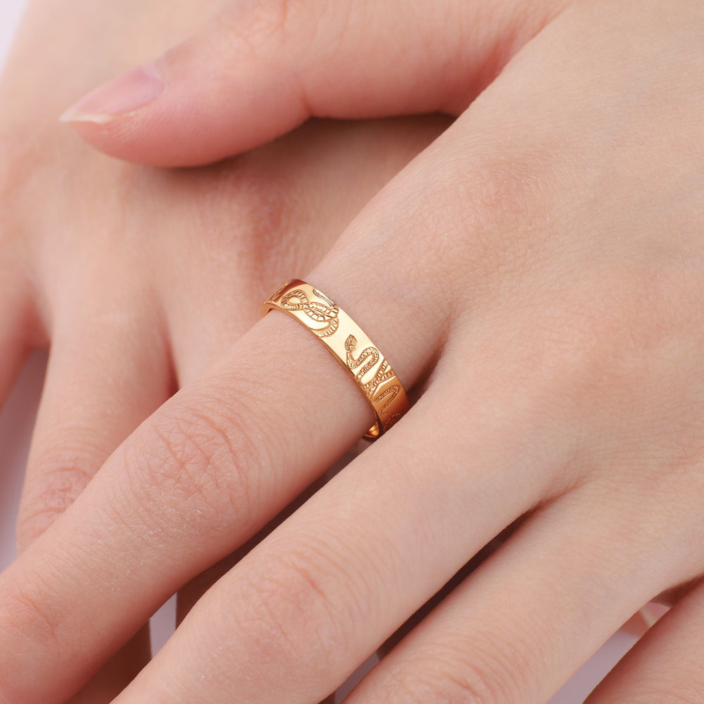 Stamped Snake Band - 18k Gold Over Sterling Silver / 4