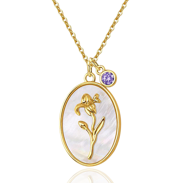 Pearl Birth Flower Pendant Necklace - February